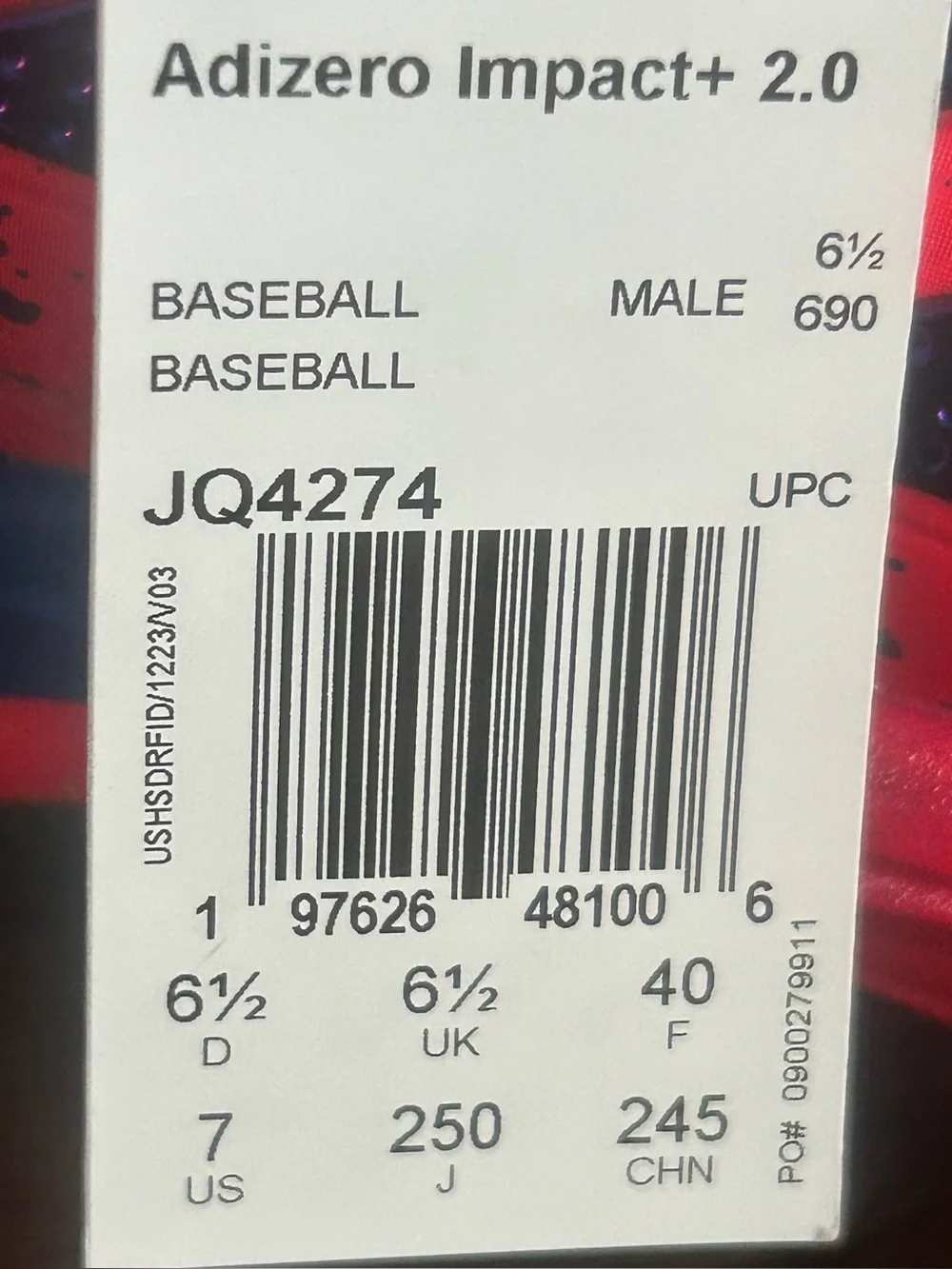 Adidas Adizero Impact+ 2.0 Metal Baseball Cleats Shades Red Men’s Size 7 JQ4274